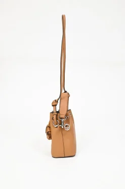 Tan calfskin leather F is Fendi 3D Flower Mini Mon Trésor bucket bag