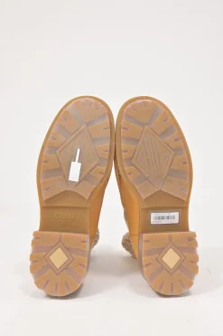 Tan leather and rubber Jamie moc-toe Chelsea boots with marled knit cuffs and track soles