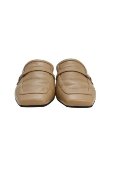 Tan leather Groupie square-toe slip-on mules with palladium-plated H buckle appliqué
