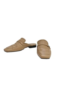 Tan leather Groupie square-toe slip-on mules with palladium-plated H buckle appliqué