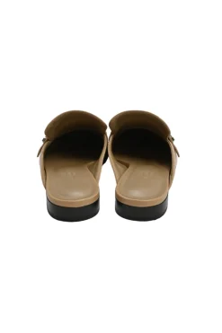 Tan leather Groupie square-toe slip-on mules with palladium-plated H buckle appliqué