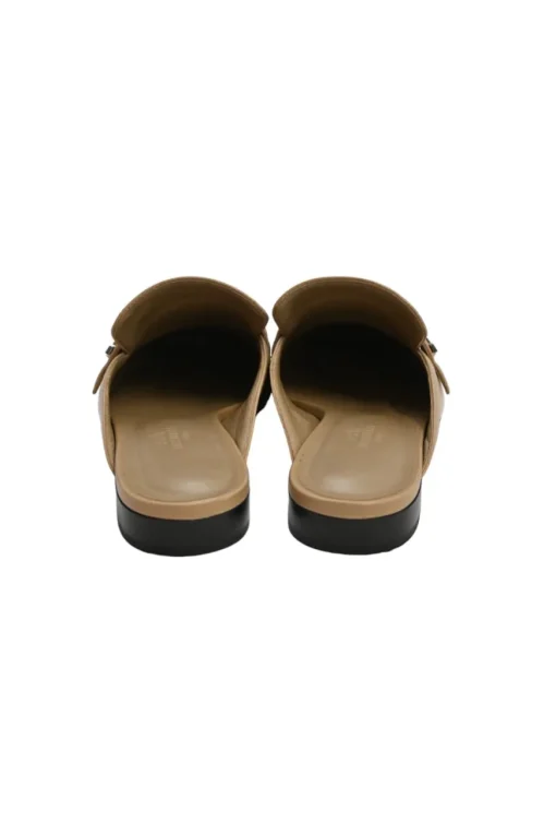 Tan leather Groupie square-toe slip-on mules with palladium-plated H buckle appliqué