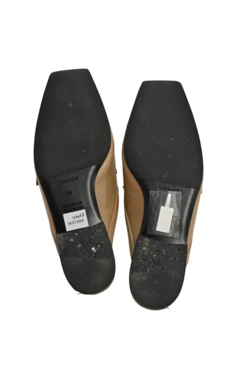 Tan leather Groupie square-toe slip-on mules with palladium-plated H buckle appliqué