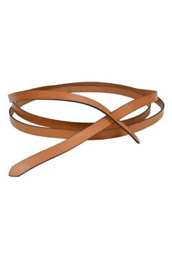 Tan leather Lonny wraparound knot belt with tab slot fastening