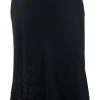 Tara Jarmon black wool flared skirt with flower embroidery. SIde button up