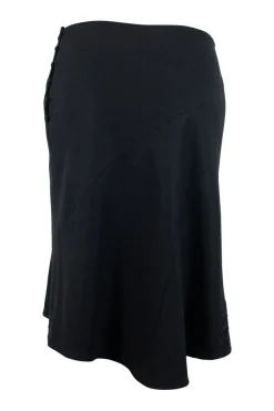 Tara Jarmon black wool flared skirt with flower embroidery. SIde button up