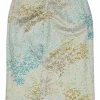 Taupe and blue cotton-blend floral tapestry jacquard knee-length slit skirt