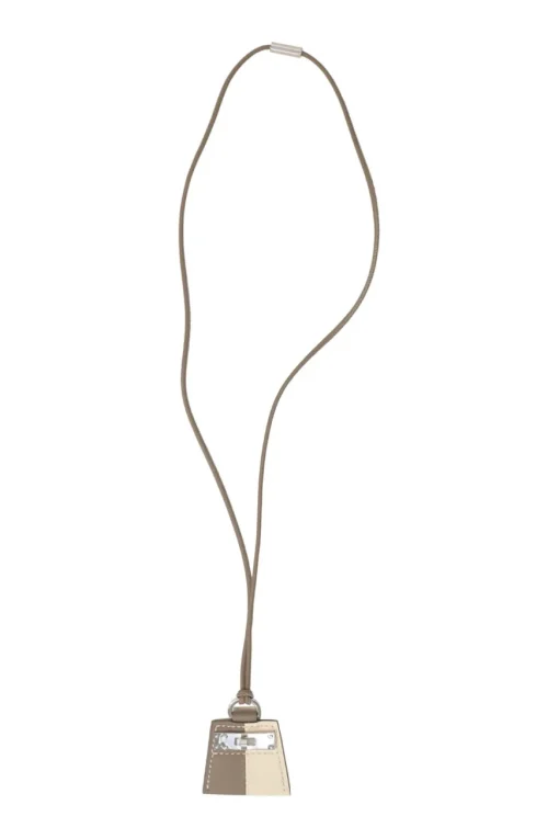 Taupe and cream Swift leather Monpetitkelly Small Model pendant necklace