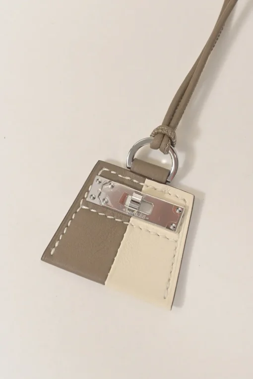 Taupe and cream Swift leather Monpetitkelly Small Model pendant necklace