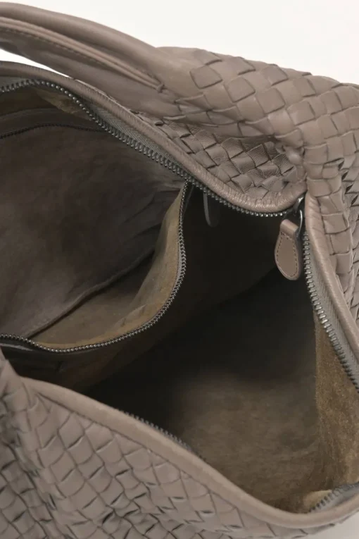 Taupe brown intrecciato nappa leather hobo bag