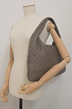 Taupe brown intrecciato nappa leather hobo bag