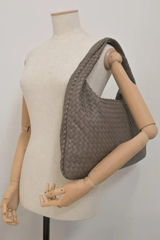 Taupe brown intrecciato nappa leather hobo bag