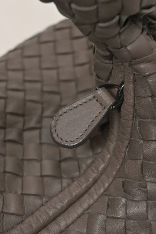 Taupe brown intrecciato nappa leather hobo bag