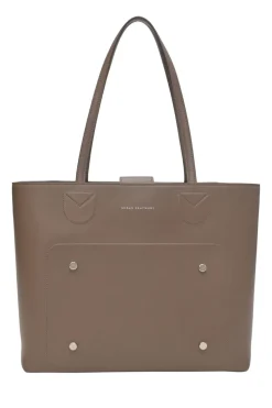Taupe brown leather Point Neuf shopper tote