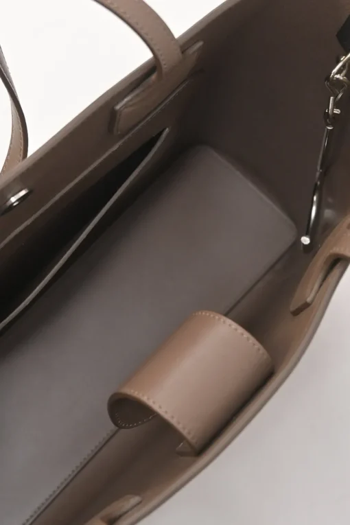 Taupe brown leather Point Neuf shopper tote