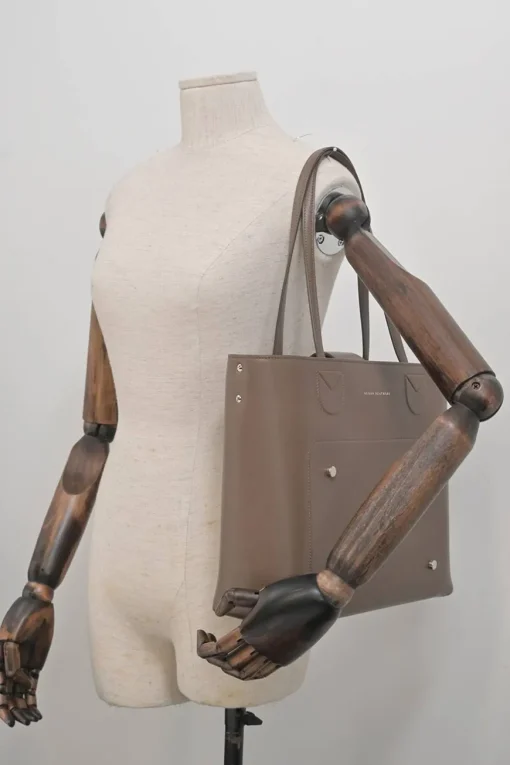Taupe brown leather Point Neuf shopper tote