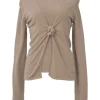 Taupe brown modal-blend jersey knit racerback tank and tie-front cardigan twin set