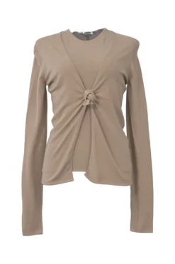 Taupe brown modal-blend jersey knit racerback tank and tie-front cardigan twin set