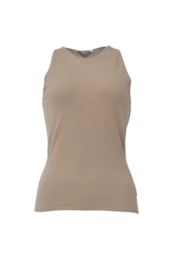 Taupe brown modal-blend jersey knit racerback tank and tie-front cardigan twin set