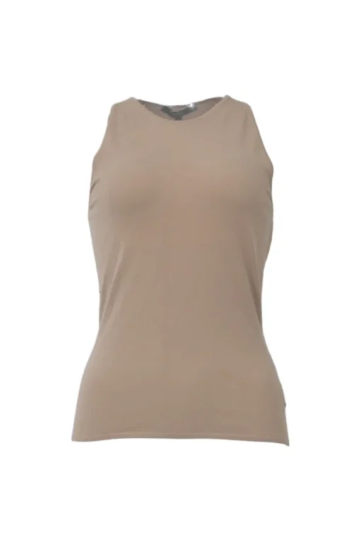 Taupe brown modal-blend jersey knit racerback tank and tie-front cardigan twin set