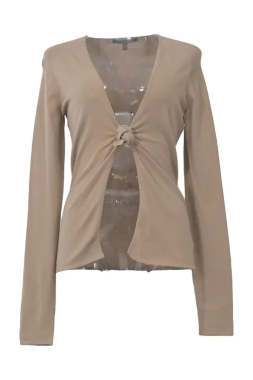 Taupe brown modal-blend jersey knit racerback tank and tie-front cardigan twin set