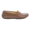 Taupe brown patent leather slip-on Gommino driving shoes