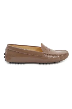 Taupe brown patent leather slip-on Gommino driving shoes