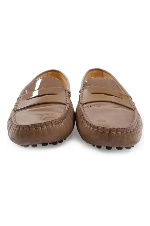 Taupe brown patent leather slip-on Gommino driving shoes