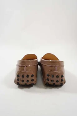 Taupe brown patent leather slip-on Gommino driving shoes