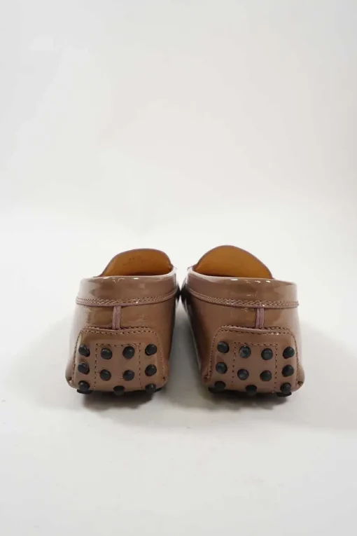 Taupe brown patent leather slip-on Gommino driving shoes