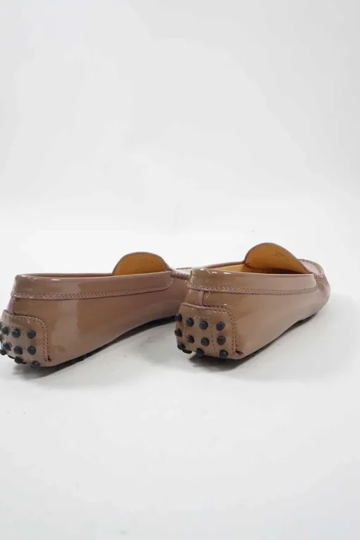 Taupe brown patent leather slip-on Gommino driving shoes