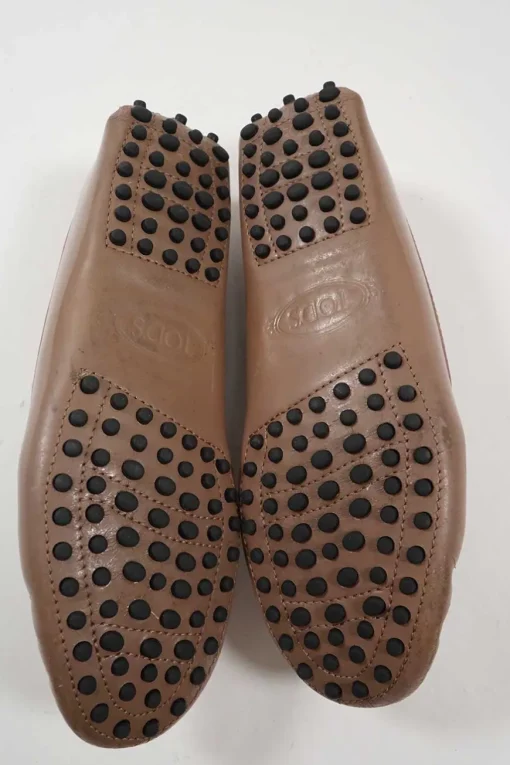 Taupe brown patent leather slip-on Gommino driving shoes