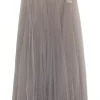 Taupe brown sheer polyamide plumette tulle midi skirt