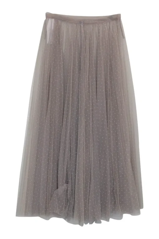 Taupe brown sheer polyamide plumette tulle midi skirt