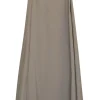 Taupe cotton-wool twill pull-on high-rise A-line skirt with waist adjusters