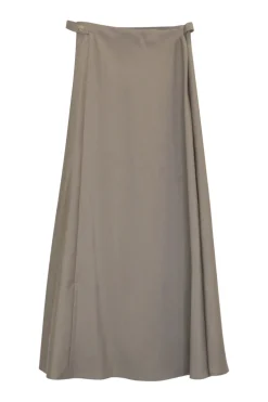 Taupe cotton-wool twill pull-on high-rise A-line skirt with waist adjusters