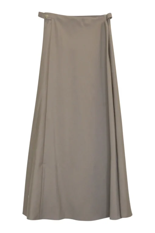 Taupe cotton-wool twill pull-on high-rise A-line skirt with waist adjusters