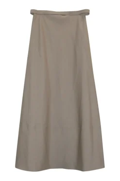 Taupe cotton-wool twill pull-on high-rise A-line skirt with waist adjusters