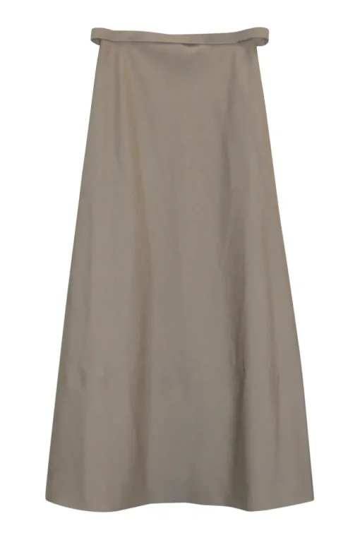 Taupe cotton-wool twill pull-on high-rise A-line skirt with waist adjusters