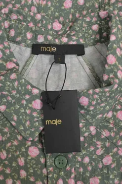 Taupe green and pink viscose-blend puff sleeve pintuck shirt and short two-piece set