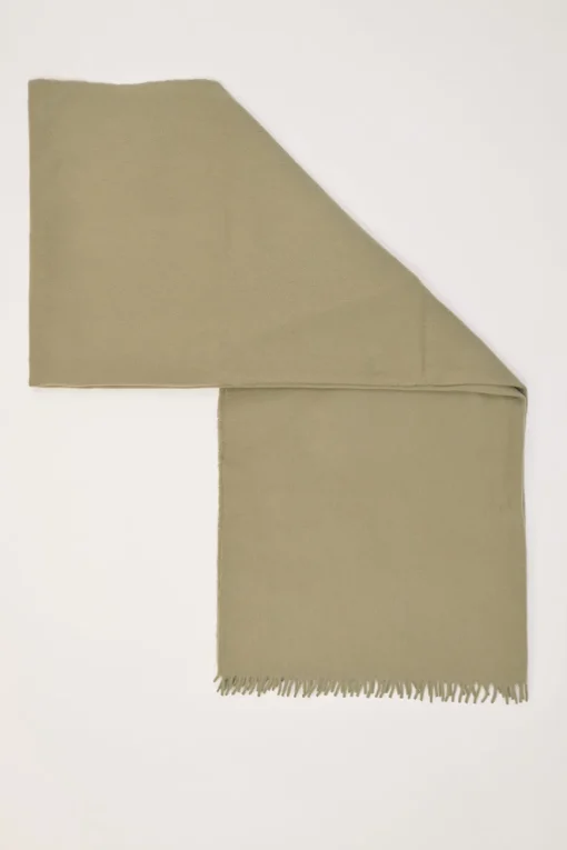 Taupe green cashmere fringe scarf