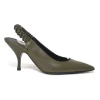Taupe green polished calfskin pointed-toe slingback pumps