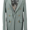 Taupe green polyester bi-layer effect double breasted notch lapel oversized tailored jacket