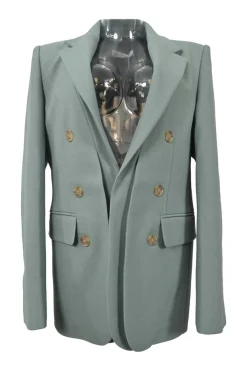 Taupe green polyester bi-layer effect double breasted notch lapel oversized tailored jacket