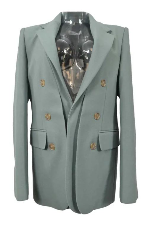Taupe green polyester bi-layer effect double breasted notch lapel oversized tailored jacket