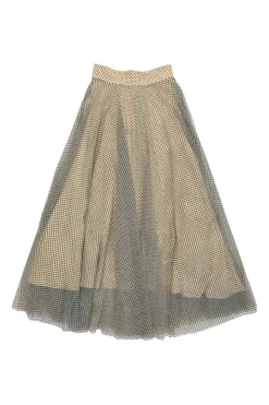 Taupe grey and cream layered polyester plumetis tulle midi circle skirt