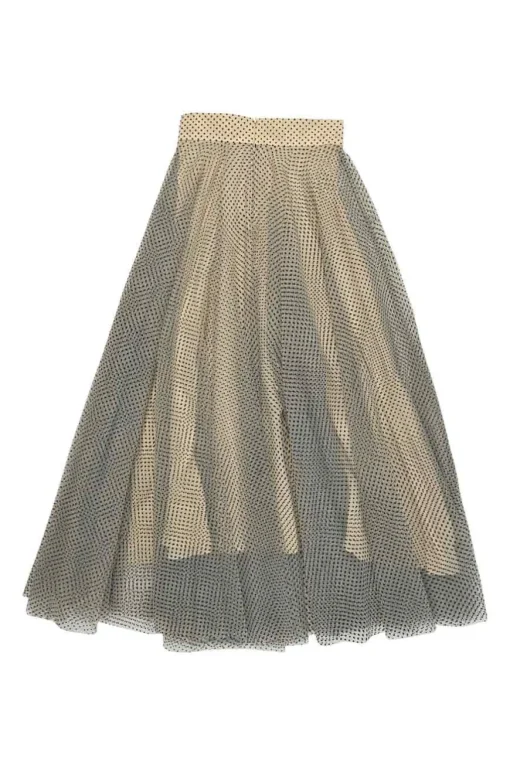 Taupe grey and cream layered polyester plumetis tulle midi circle skirt