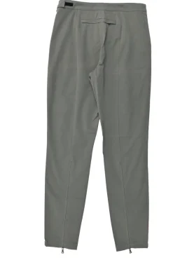 Taupe grey cotton-blend pull-on mid-rise slacks with zip detail along cuffs