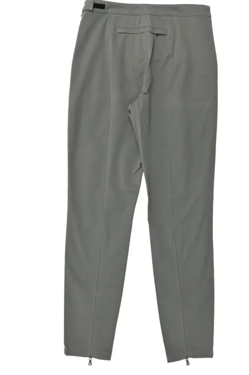 Taupe grey cotton-blend pull-on mid-rise slacks with zip detail along cuffs