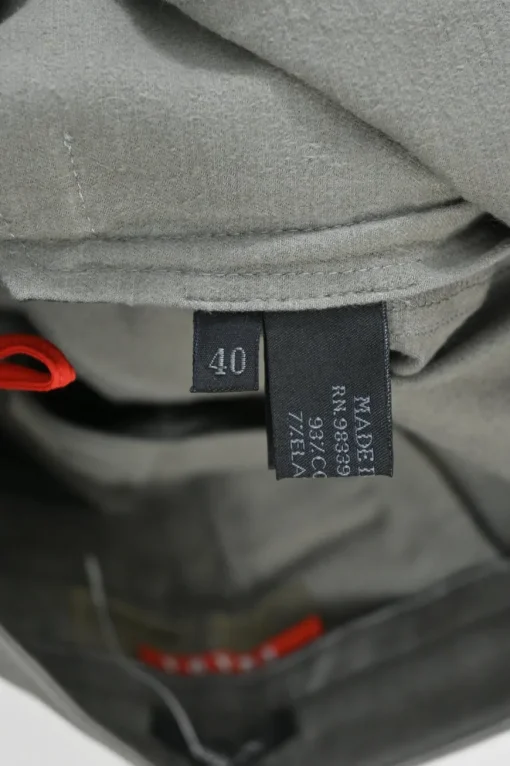 Taupe grey cotton-blend pull-on mid-rise slacks with zip detail along cuffs